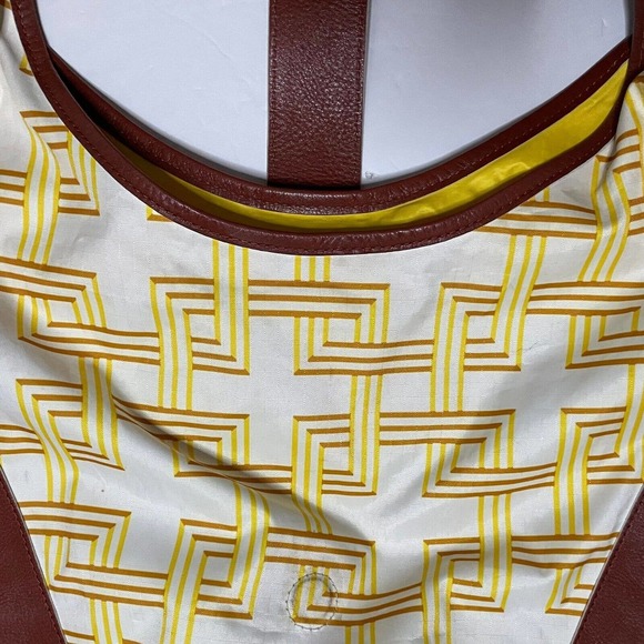 LeSportsac Yellow, White & Brown Nylon Hobo Bag With Faux Leather Trim, Rare - Picture 6 of 12